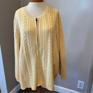 CJ Banks Yellow Zip Up Cable Knit 100% Cotton Long Sleeve Sweater Women’s 3X